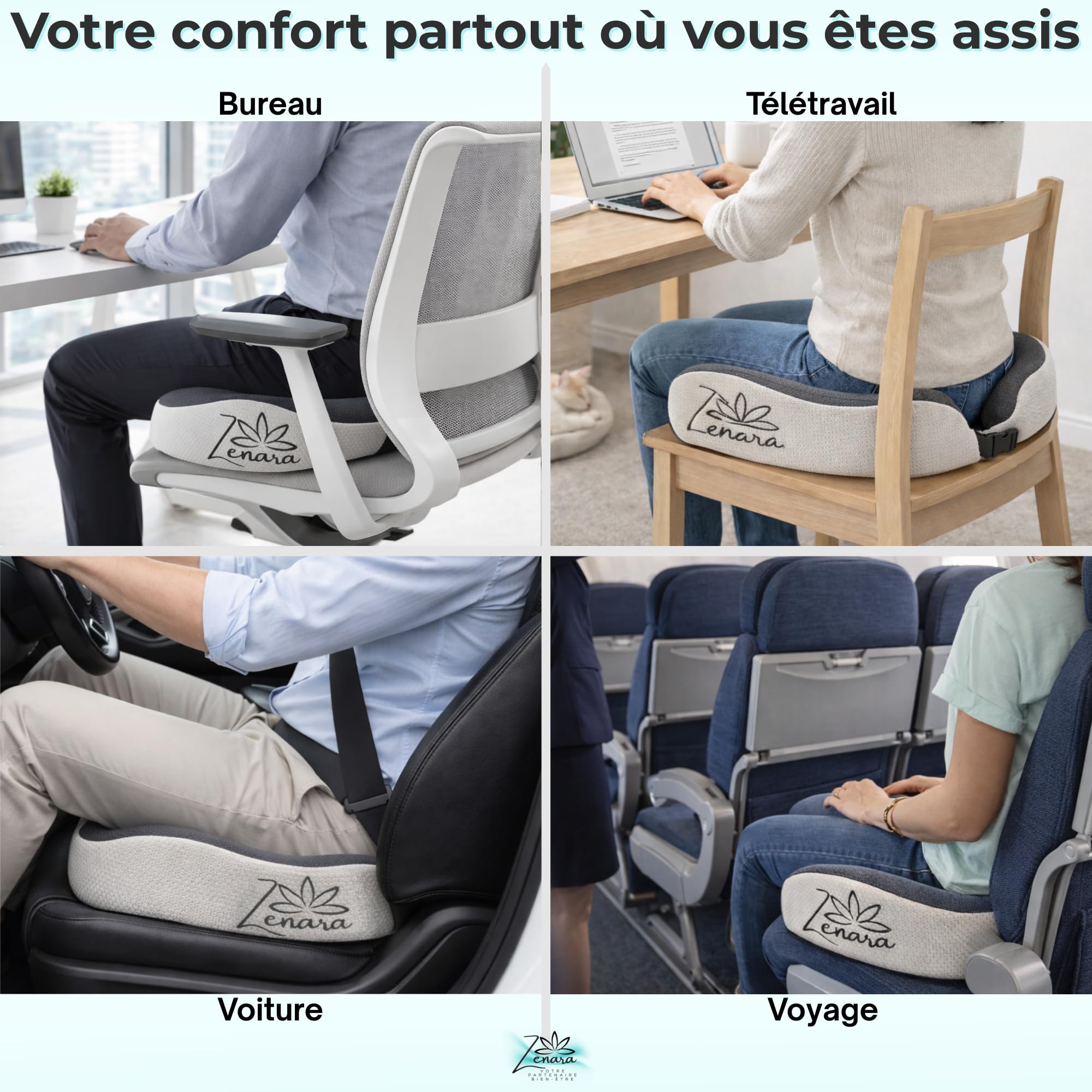 Zenara Coussin Coccyx Chaise Bureau Ergonomique – Coussin Orthopédique Assise en Mousse à Mémoire de Forme – Coussin Siège Voiture et Bureau pour Améliorer la Posture et Réduire la Pression Coccyx