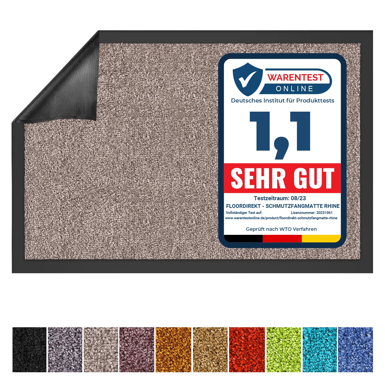 Floordirekt Schmutzfangmatte Rhine - waschbare & leistungsstarke Fußmatte - Sauberlaufmatte mit Rutschfester Rückseite - Türmatte für den Eingangsbereich