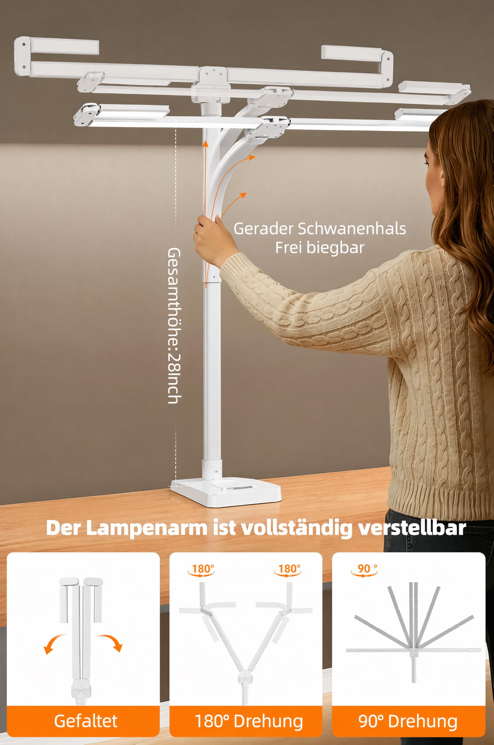 TANTU Lampa biurkowa LED, ściemniana, 24 W, 80 cm, z funkcją ładowania, bezprzewodowa ładowarka, funkcja ładowania USB, lampa architektoniczna, lampa stołowa, 5 temperatur barwowych, 5 poziomów jasności, czarna lampa biurowa