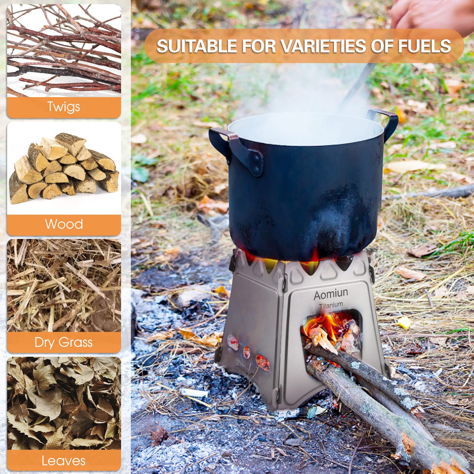 Réchaud à Bois de Camping, Poêle à Bois en en Titane Compact et Pliable pour Camping en Plein Air, Pique-nique