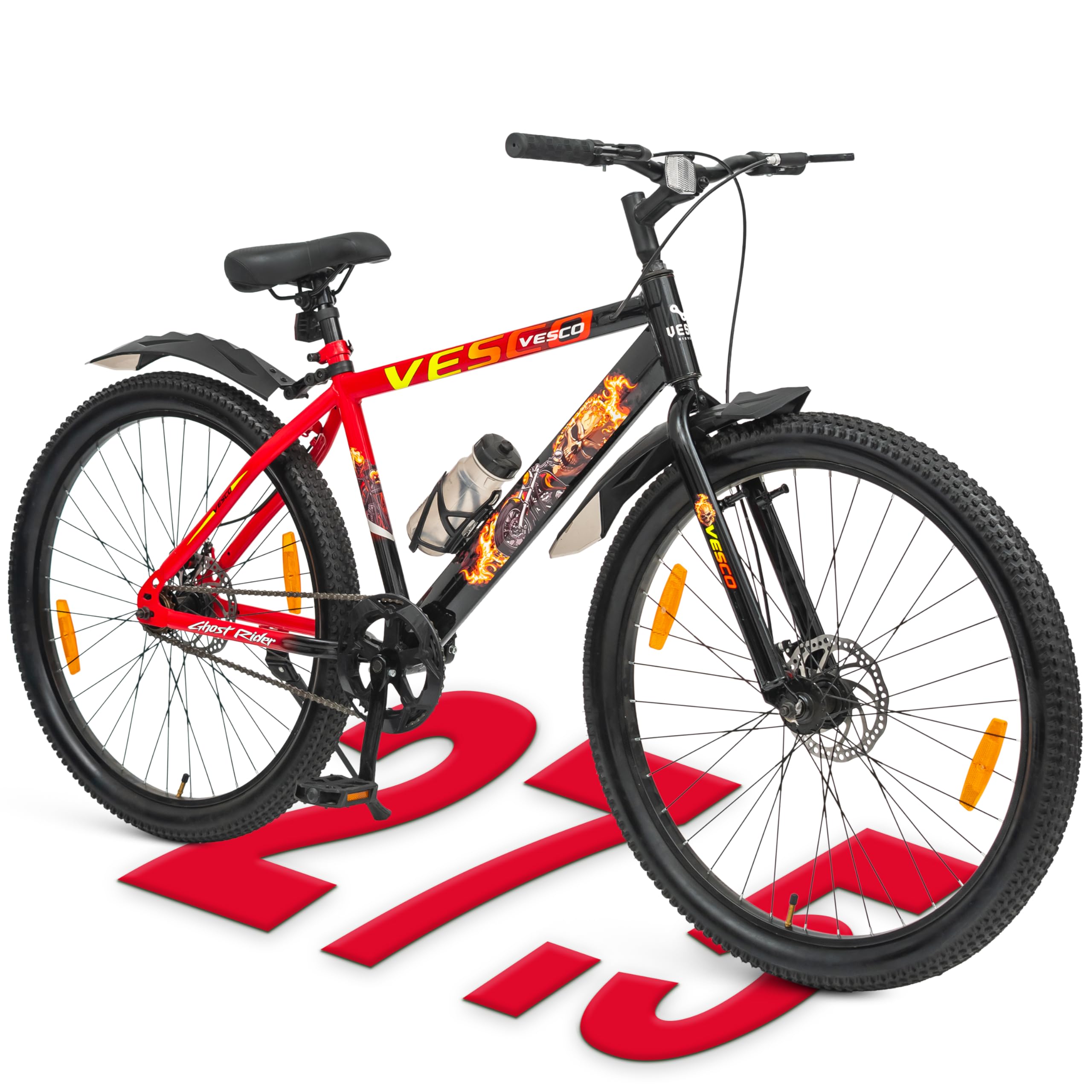 VESCO Ghost Rider Steel Bicycle 27.5 inch Single Speed with Rigid Fork & Disc Brake Cycle for Men/Boys City Bike | Ideal for 15+Years, Unisex, Frame Size : 17.5 inch (Red/Black)-image-41