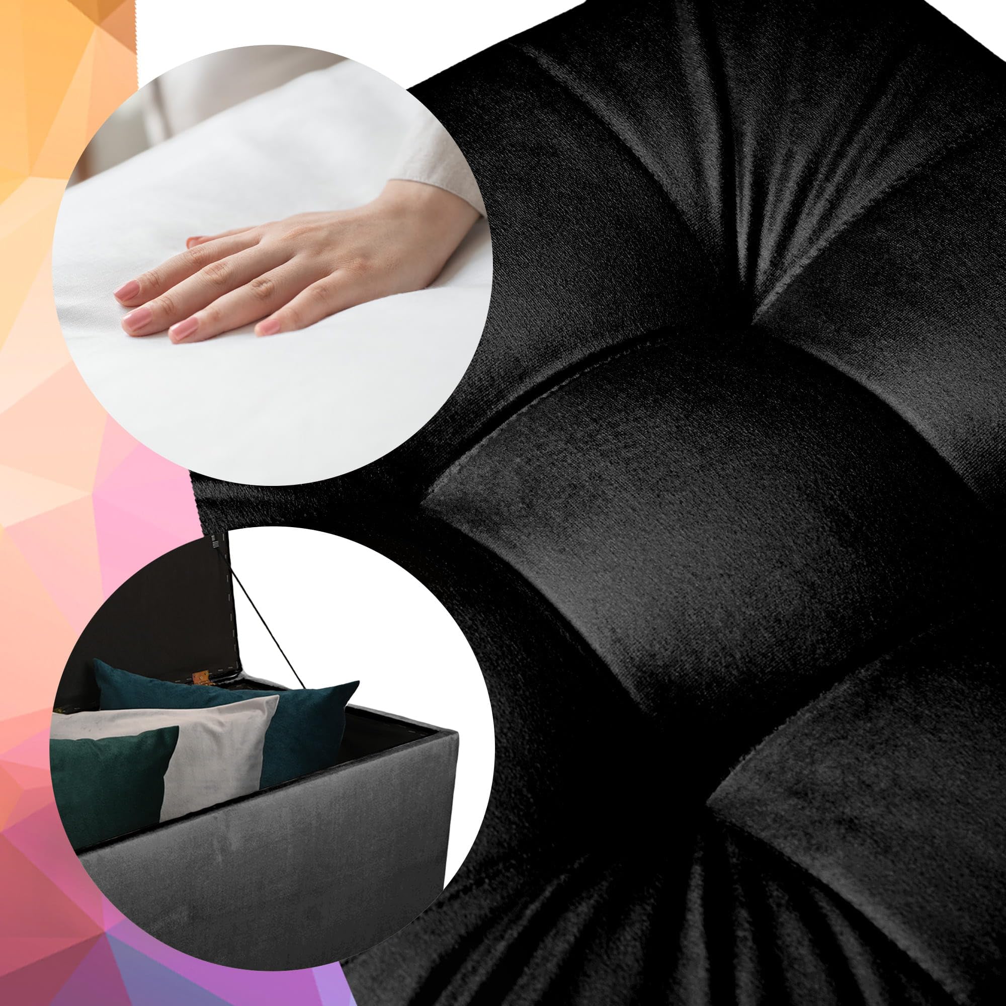 MG Design Pouf Coffre 45 × 90 cm Noir – Rangement 100 L, Charge 300 kg, Surface Douce, Entretien Facile – pour Salon, Chambre, entrée