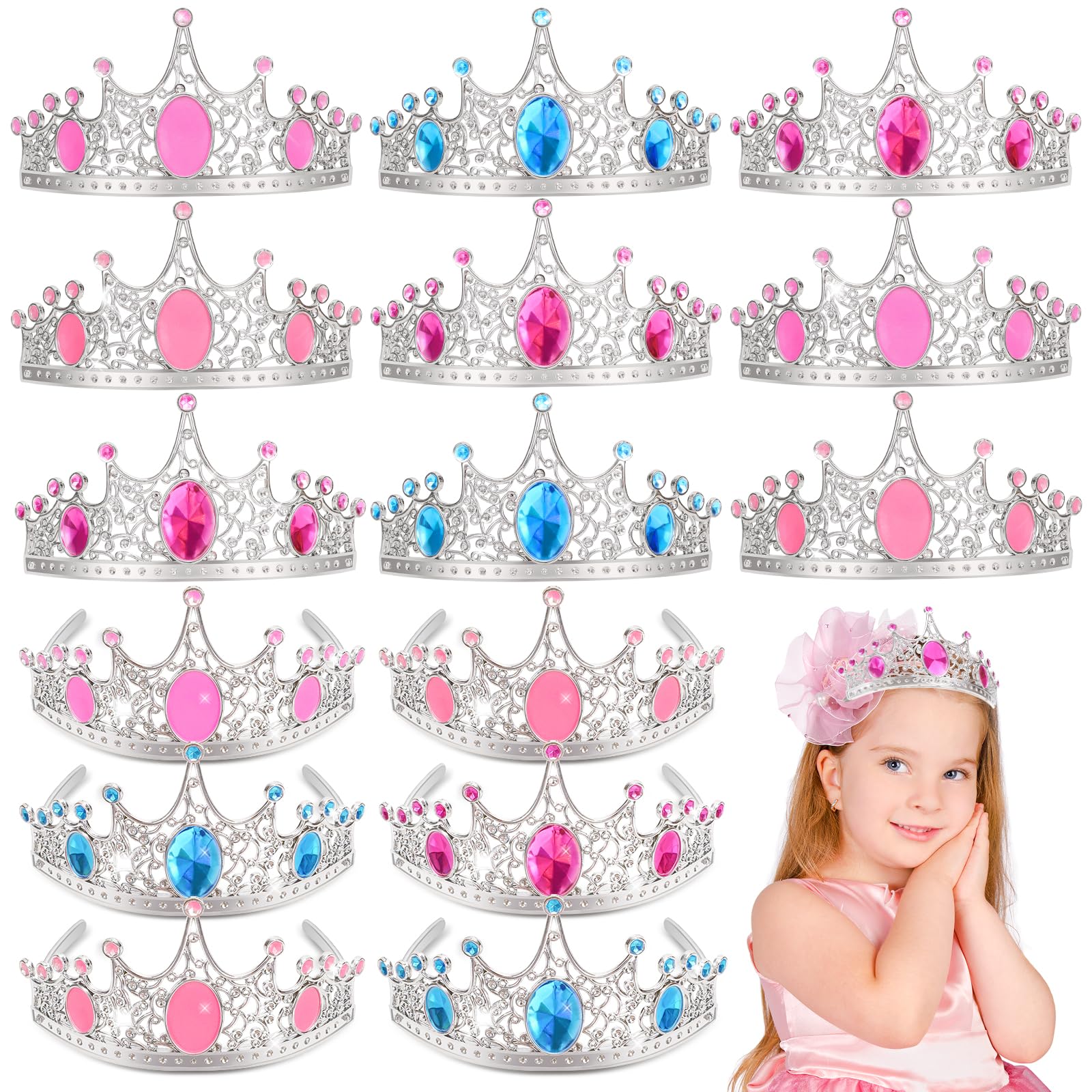 NINAOR Party Favors Princess Crowns for Little Girls, 16Pcs Princess Dress Up Tiaras for Kids Jewelry Cosplay Accessories, Princess Toys Headband