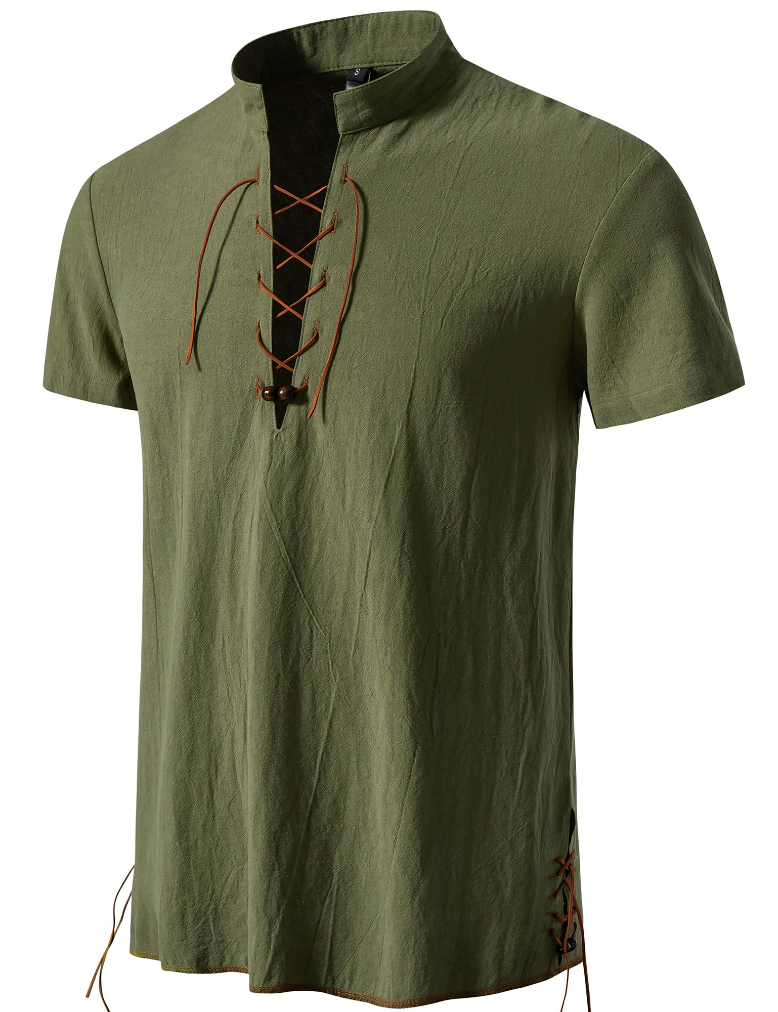 PARKLEES Men's Viking Medieval Retro Cotton Lace Up Costumes Army Green XL