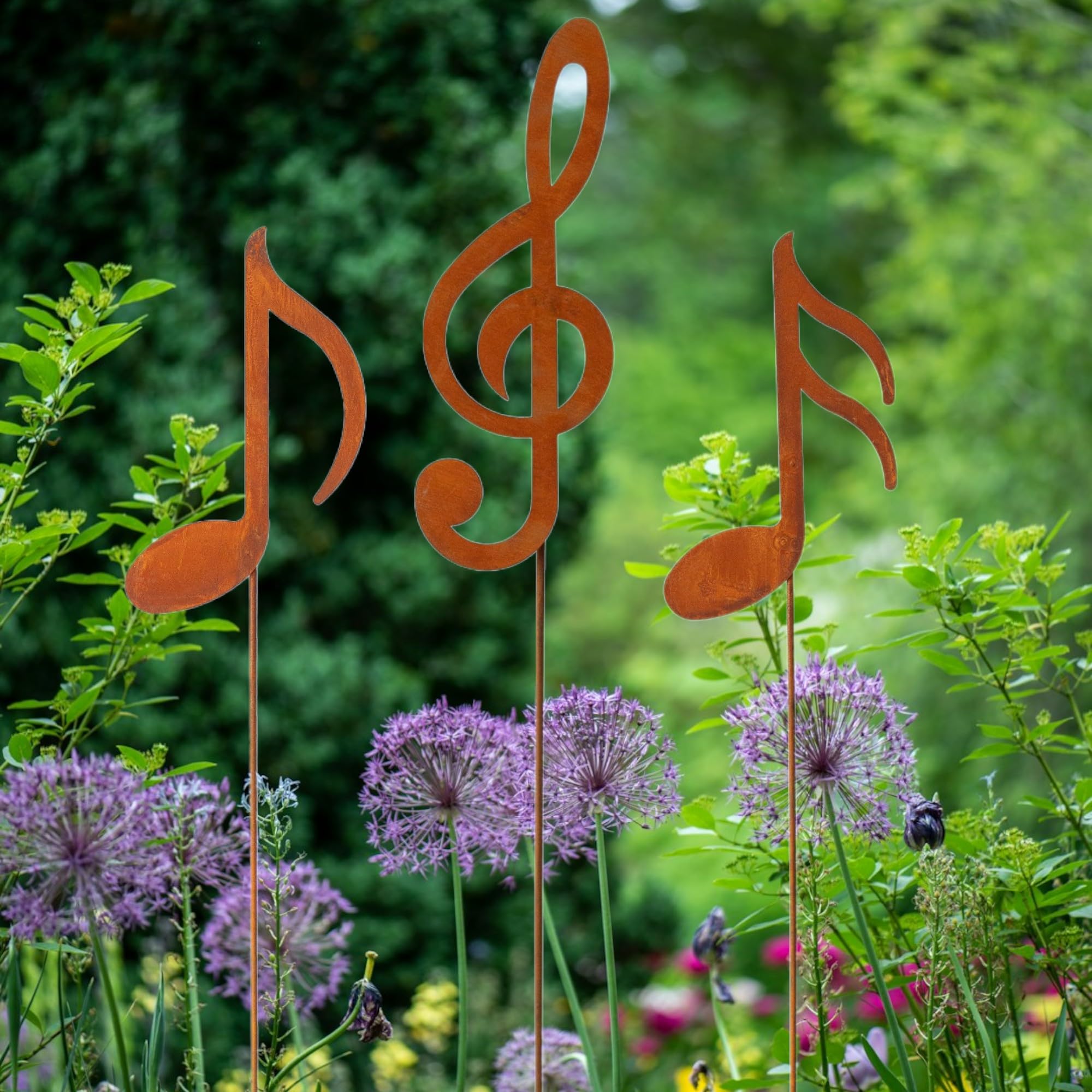 Bornhöft Gartenstecker Noten 3er Set Notenschlüssel Note Beetstecker Topfstecker Metall Rost Gartendeko Edelrost 110cm rostige Dekoration Musik