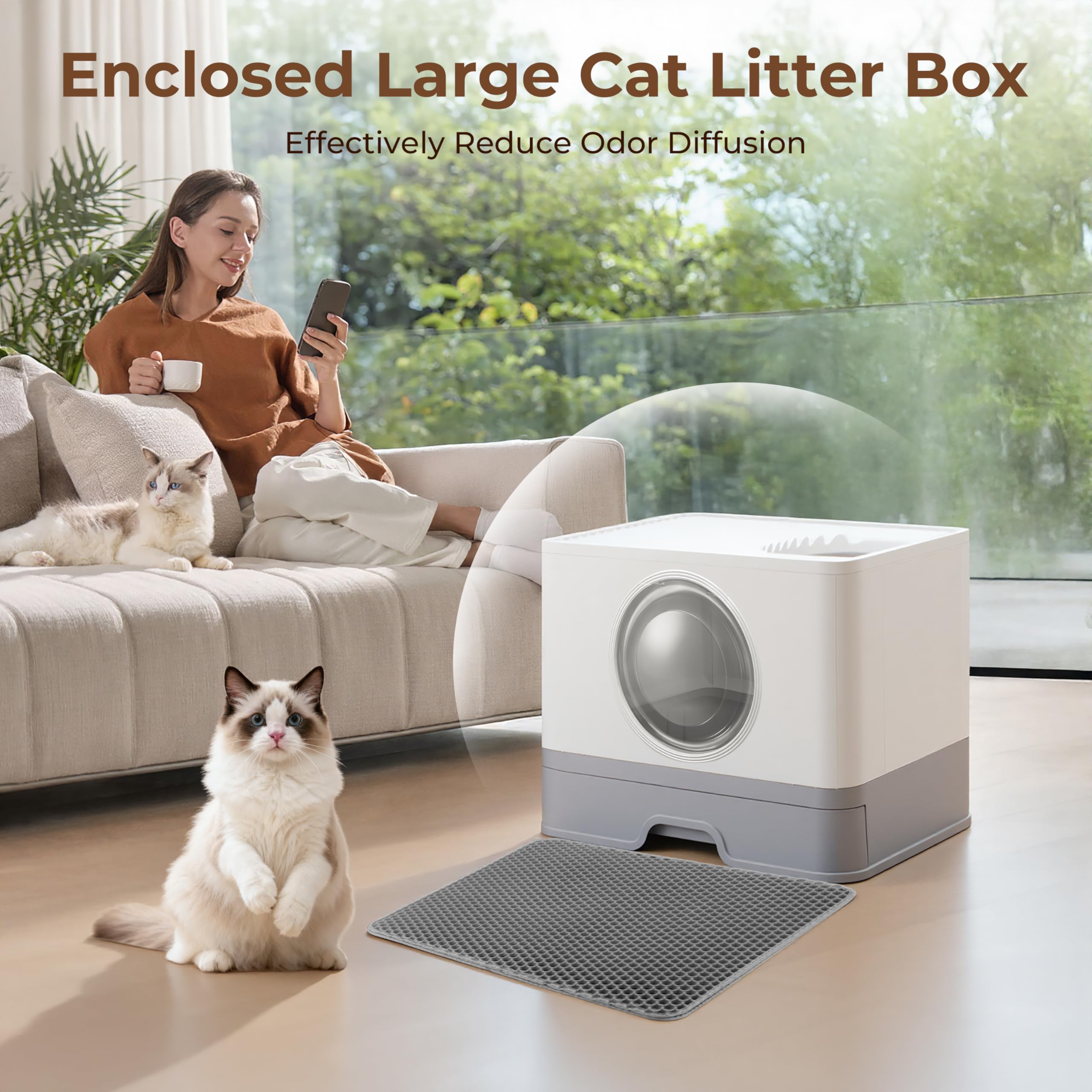 XXXL Stainless Steel Litter Box with Lid, Front Entry Top Exit, Extra Large Metal Cat Litter Box with Drawer, Maine Coon Cats, with Litter Scoop & Litter Mat, Anti-Odor, Anti-Leakage & Non-Stick - image 8