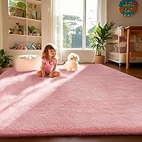 Ophanie Pink Fluffy Shag Rug 4x6 ft - Kawaii Fuzzy Area Rug for Girls Bedroom, Kids Nursery, Teen Dorm Soft Non-Slip Plush Carpet