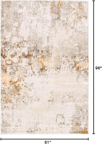 Miniatura 2 de Unique Loom Helios Collection - Santorini - Alfombra rectangular de 5 pies 1 pulgada x 8 pies, beige marfil y dorado