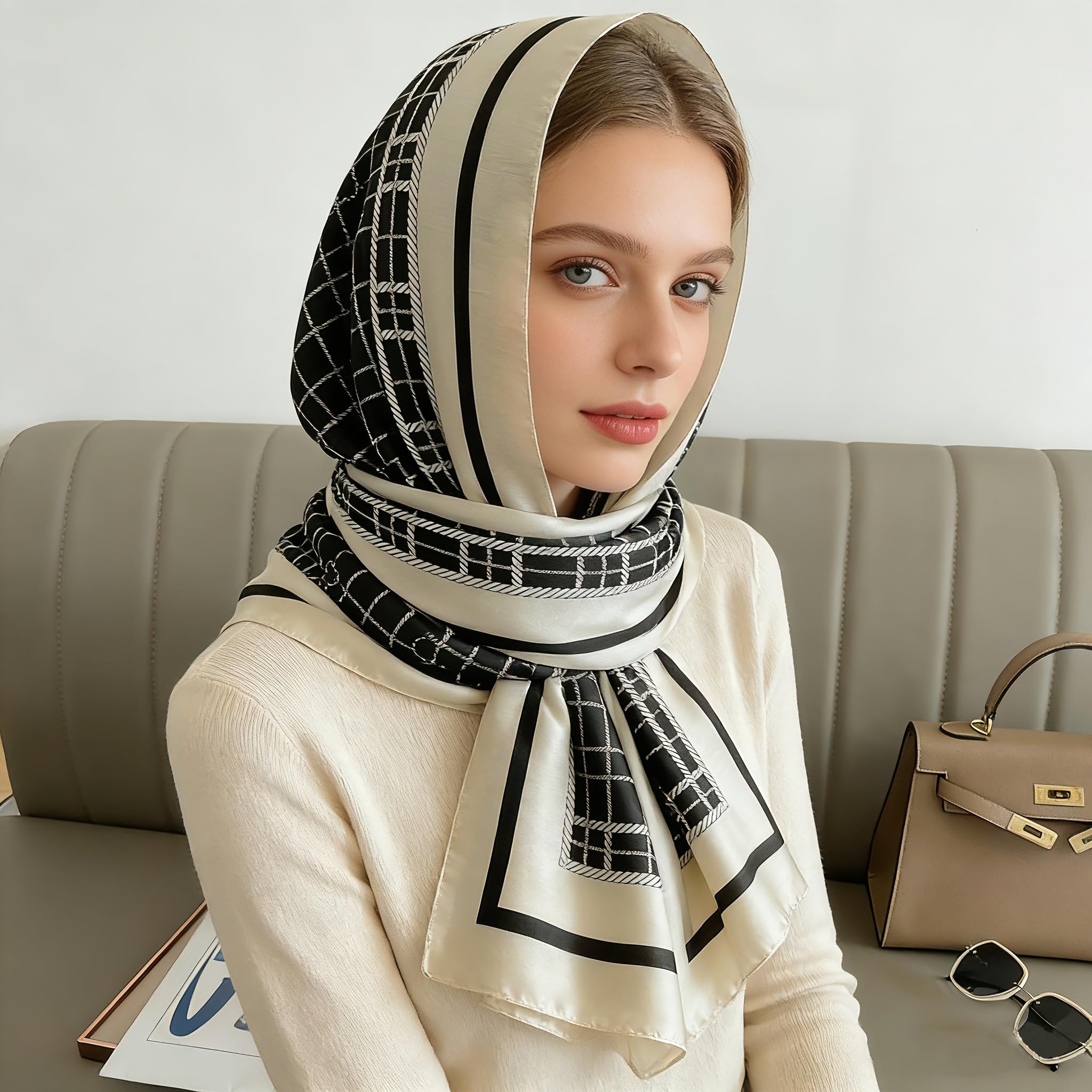 Bufanda de seda de morera, larga y ligera, de moda, Talla Unica