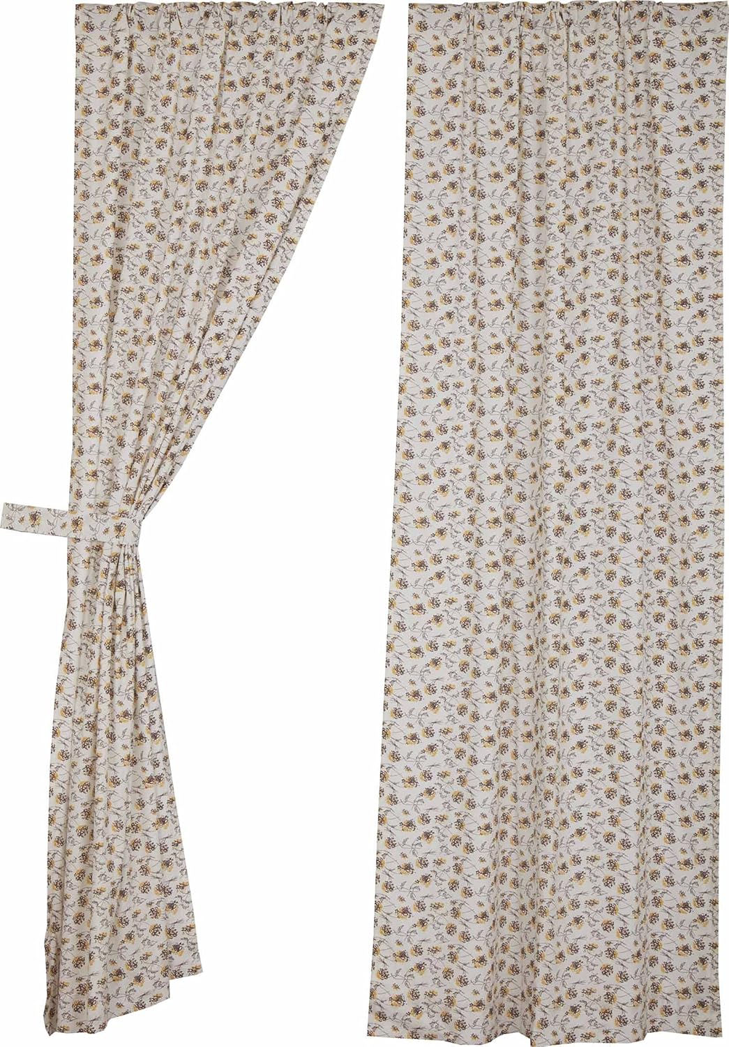 Piper Classics Morning Meadow Floral Panel Curtains, Set of 2 Panels, 84" Long, Mustard and Yellow Printed Flowers on an Off White Quilt, Farmhouse, Country Cottage, Vintage Boho