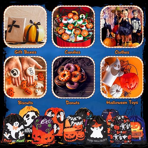 Miniatura 6 de Hosuly 100 bolsas grandes de Halloween con cordón de 16.5 x 13.4 pulgadas, enorme bolsa de regalo de dulce o truco, bolsas de dulces, bolsas de