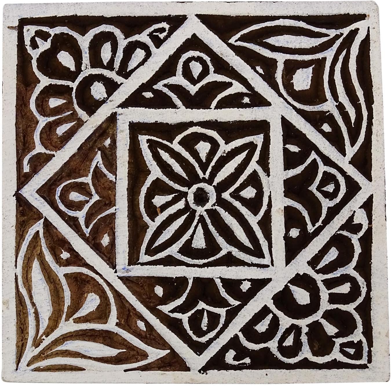 Knitwit Indian Decorative Floral Wooden Textile Stamps Wood New Indian Printing Block