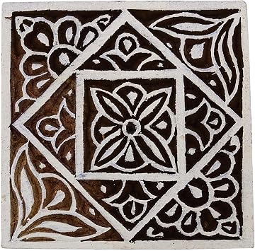 Knitwit Indian Hand Carved Decorative Wooden Textile Stamps Brown Wood Printing Block