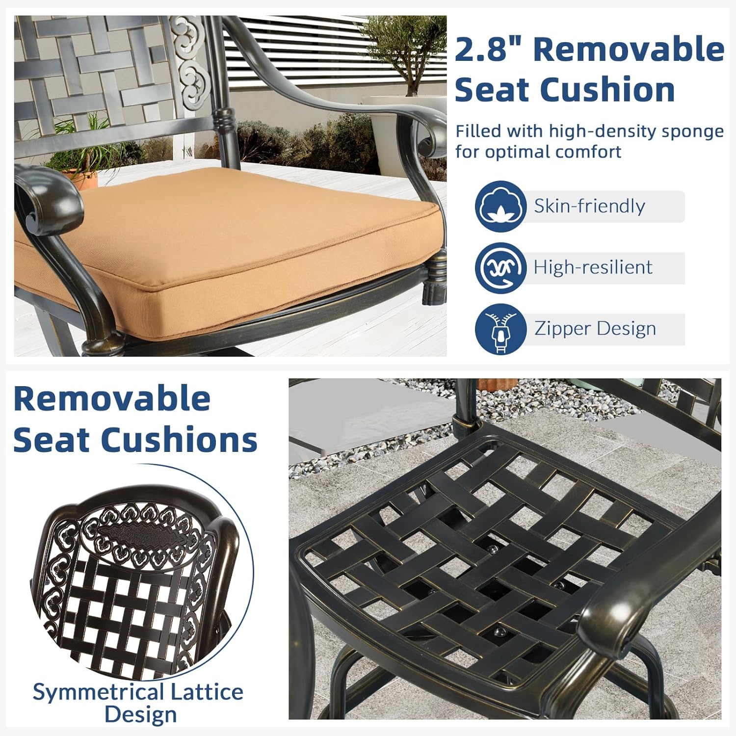 Outdoor Swivel Bar Stools Set of 2, All Weather Cast Aluminum Patio Bar Height Patio Bistro Chairs with High Back, Cushion, Outdoor High Top Dining Bar Stools for Backyard, Garden, Balcony