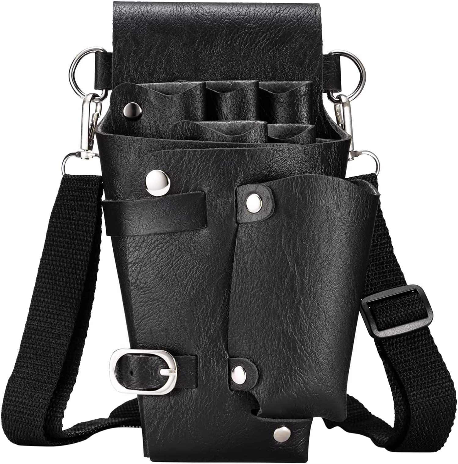 Scissor Holster, Barber Hip Bag, Multi Pockets Hairdressing Scissors Comb Holster, Hair Stylist Tools Leather Pouch Bag with Waist Shoulder Belt, Professional Salon Hairdresser Belt Bag