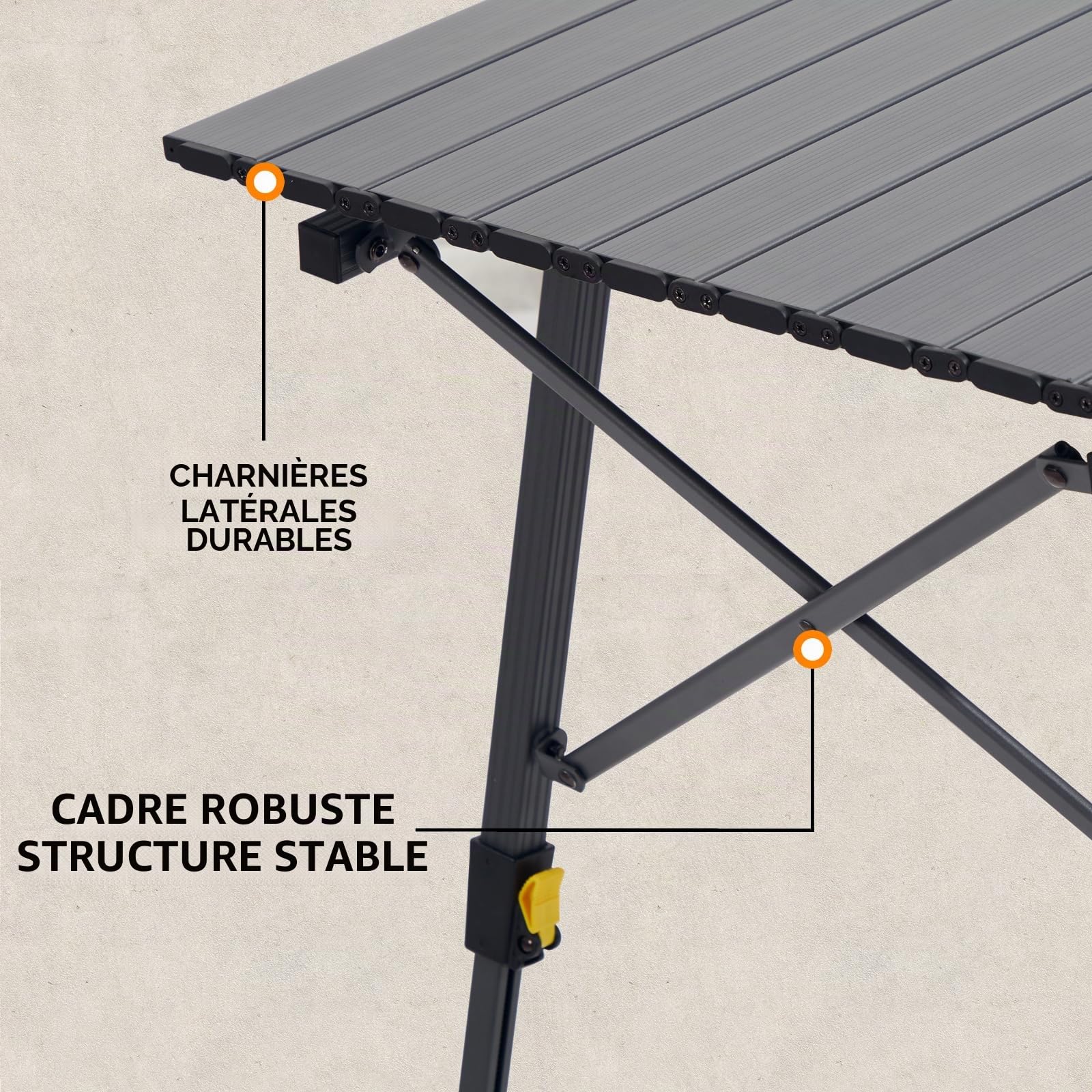 Portal Table de camping pliante réglable en aluminium 90 x 53 cm pour 4 personnes