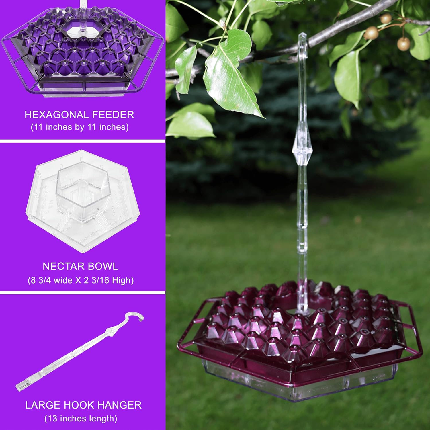 Lil Sweety Extra Large Hummingbird Feeder 54 Feeding Ports, 300 Facets - Durable Outdoor Hanging Decor - Backyard & Garden - Weather-Proof - Polycarbonate- Easy Cleanup - Purple