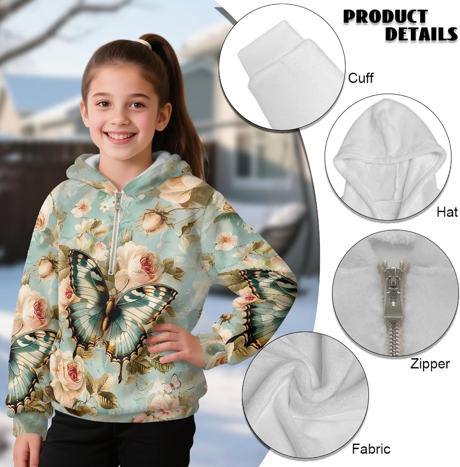 AmzPrint Oversized Toddler Girls Quarter Zip Fleece Hoodie Long Sleeve Pullover Back To School Graphic Hoodies For Teen Girls