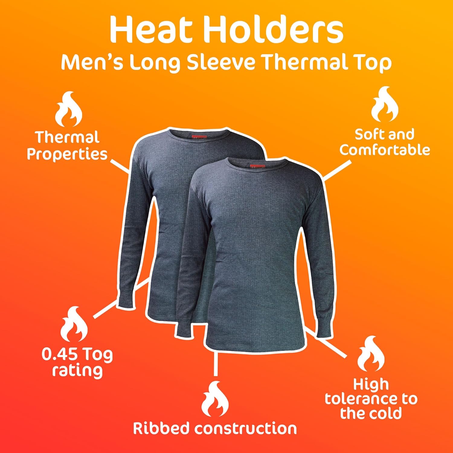 HEAT HOLDERS - 2 Pack Mens Winter Thermal Underwear Long Sleeve Top