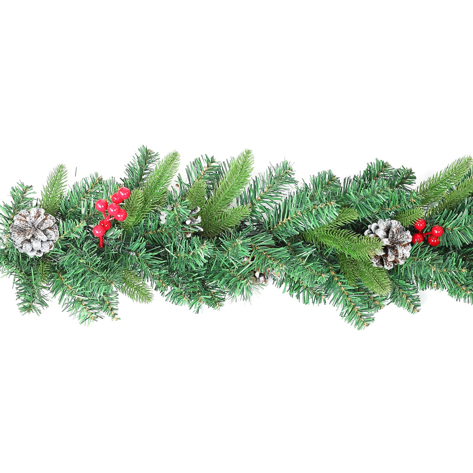 Aufun Weihnachtsgirlande mit Beleuchtung Deko 5m 75LEDs Innen Außen Weihnachtsdeko Tannengirlande Warmweiß Beleuchtet (500cm, Tannenzapfen Rote Beere)