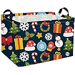 Essme Rectangular Christmas Basket,Cute Baskets Empty with Handles, Snowmen Basket Gifts for Kids Room Decor,Boys and Girls,Candy Bins.(Christmas).