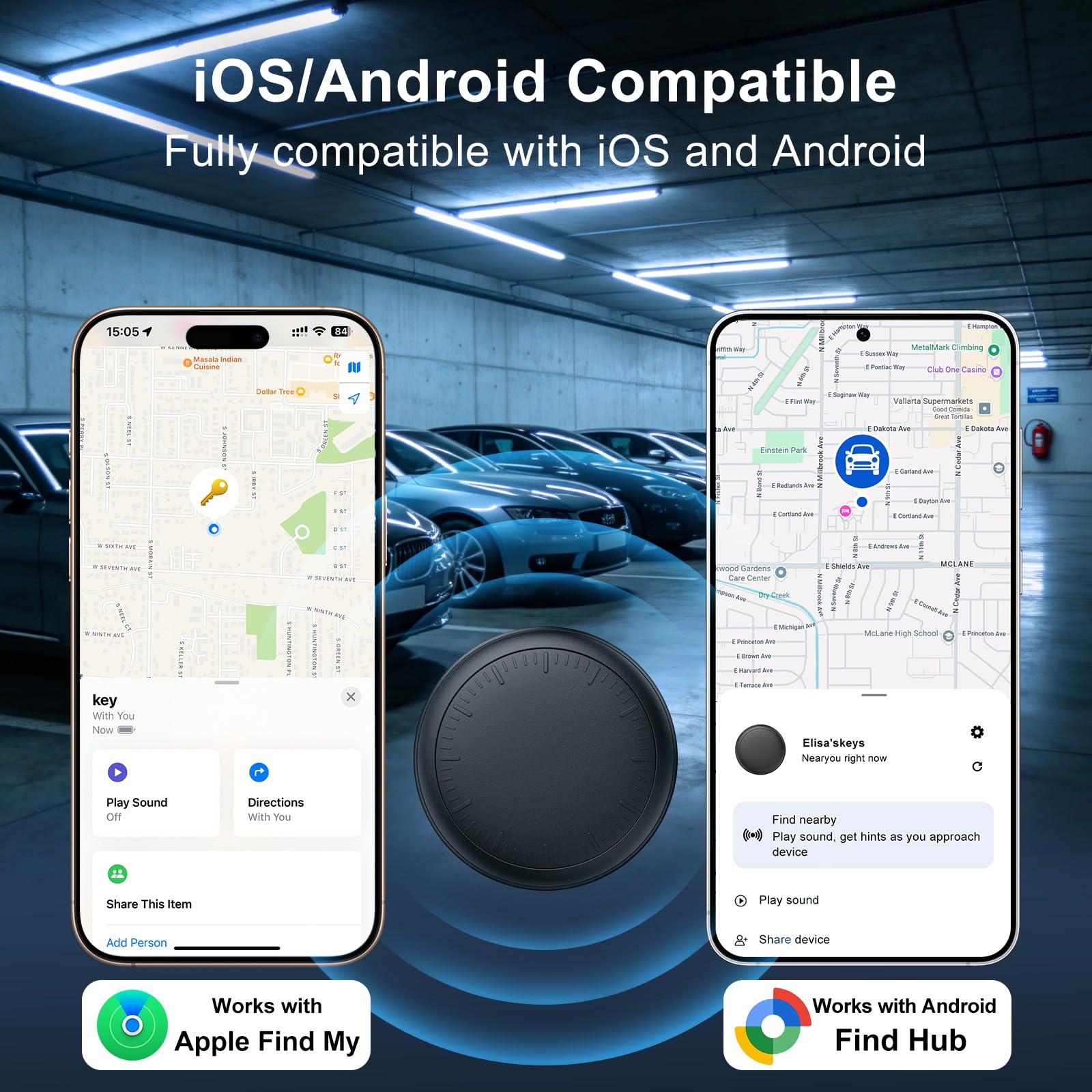 Traqueur GPS pour véhicules compatibles avec iOS et Android, sans abonnement, localisateur magnétique caché de voiture, traqueur GPS de voiture sans frais mensuels, couverture mondiale du suivi de