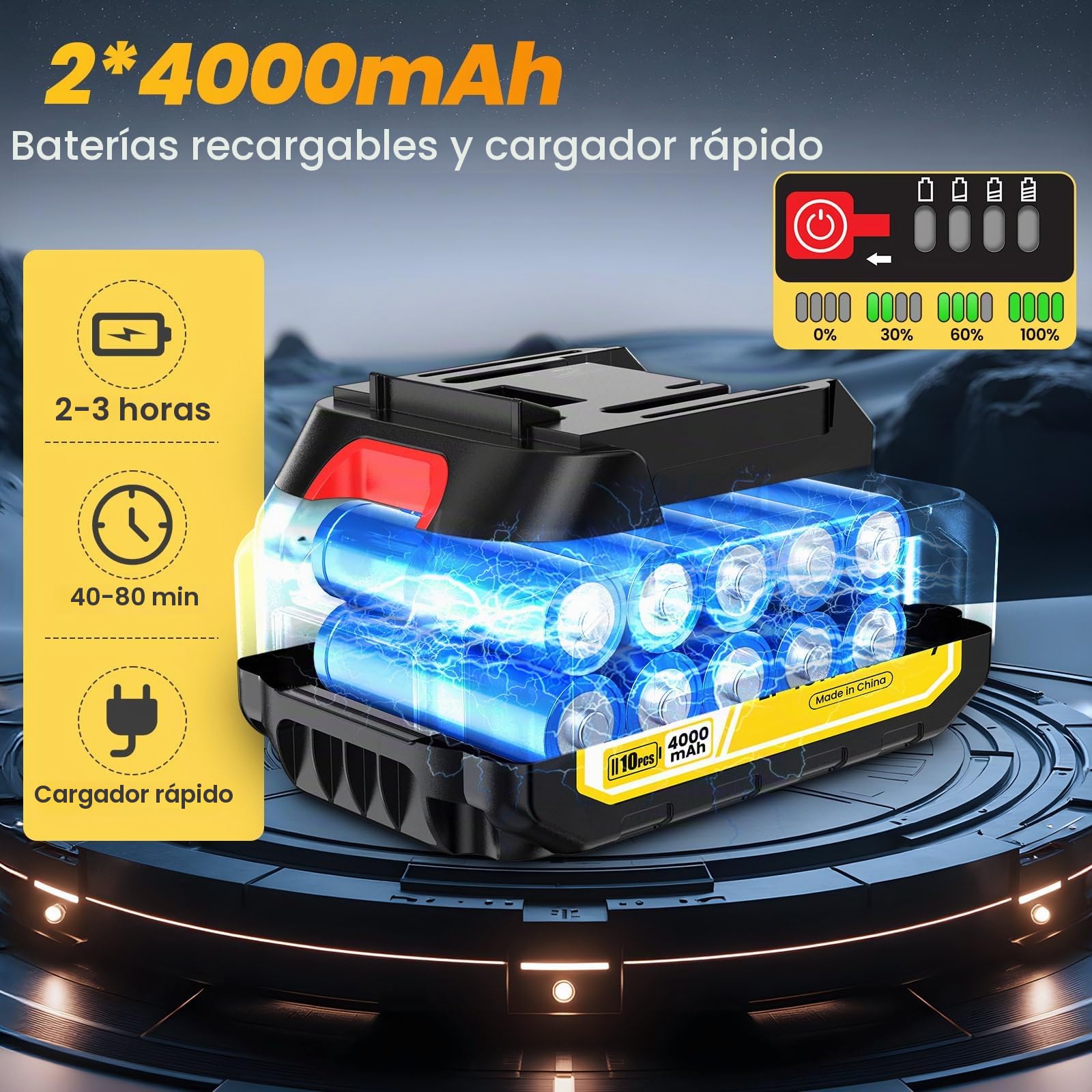Hidrolimpiadora Bateria Portatil 45 Bar con 8000 Mah Batería, Boquillas Pulverizadoras 6 En 1 para Limpieza De Jardines y Lavado De Autos Limpiador De Alta Presión Regulable En 3 Niveles