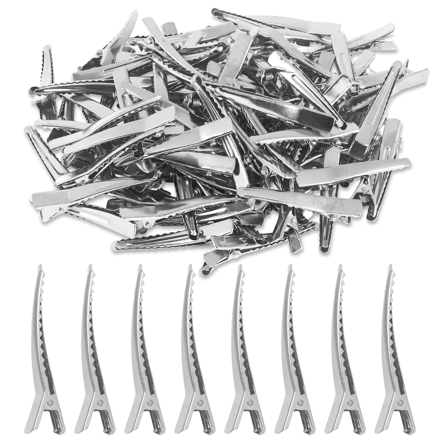 4.5cm Silver Alligator Teeth Prongs Clips Holders for Hair Care, Arts & Crafts Projects, Dry Hanging Clothing, Office Paper Document Organization (100 Pieces)
