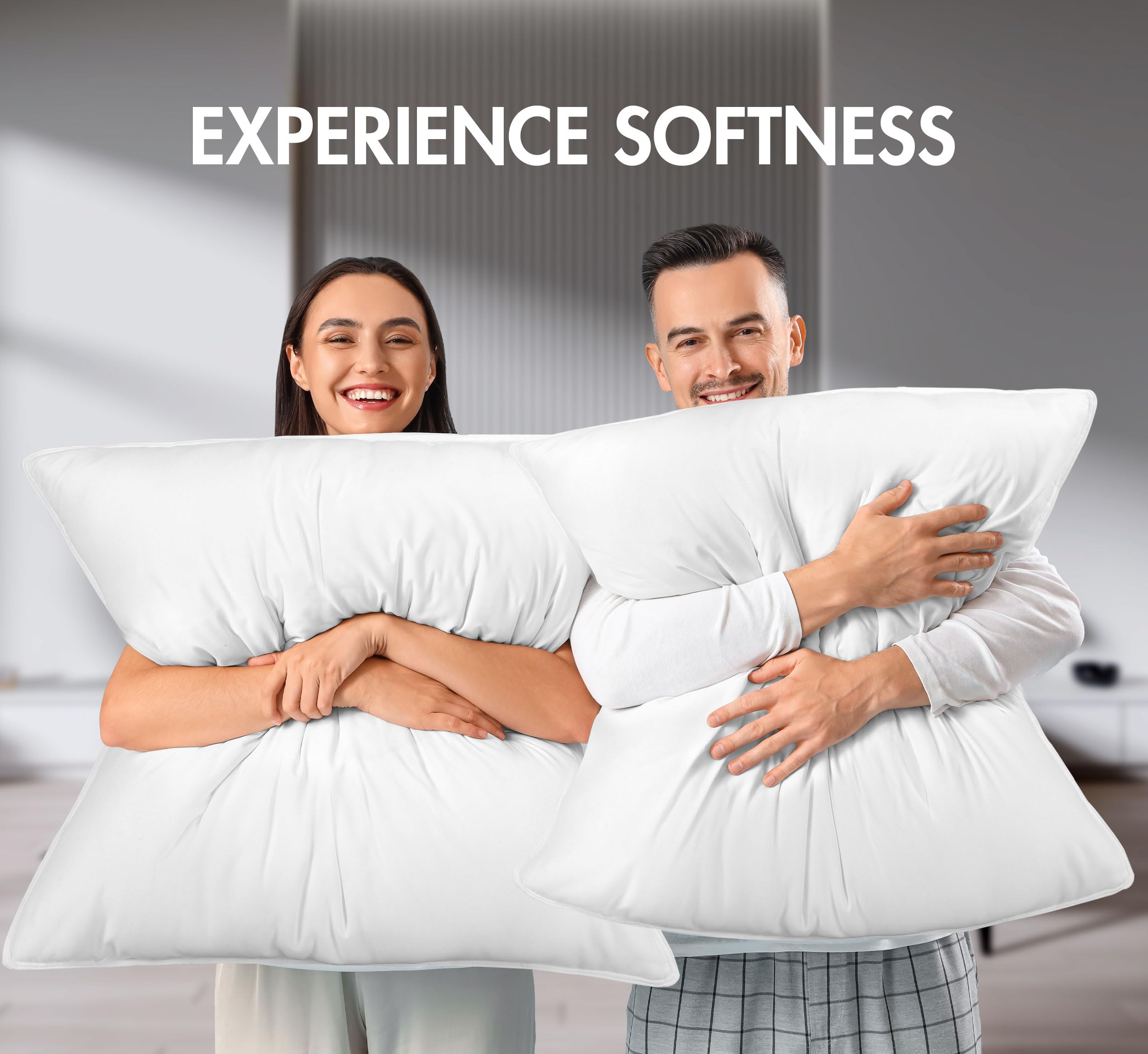Utopia Bedding Cuscini Letto (Set di 2), 80 x 80 cm Guanciali Letto Coppia, 3D Fibra di Poliestere (Bianco)