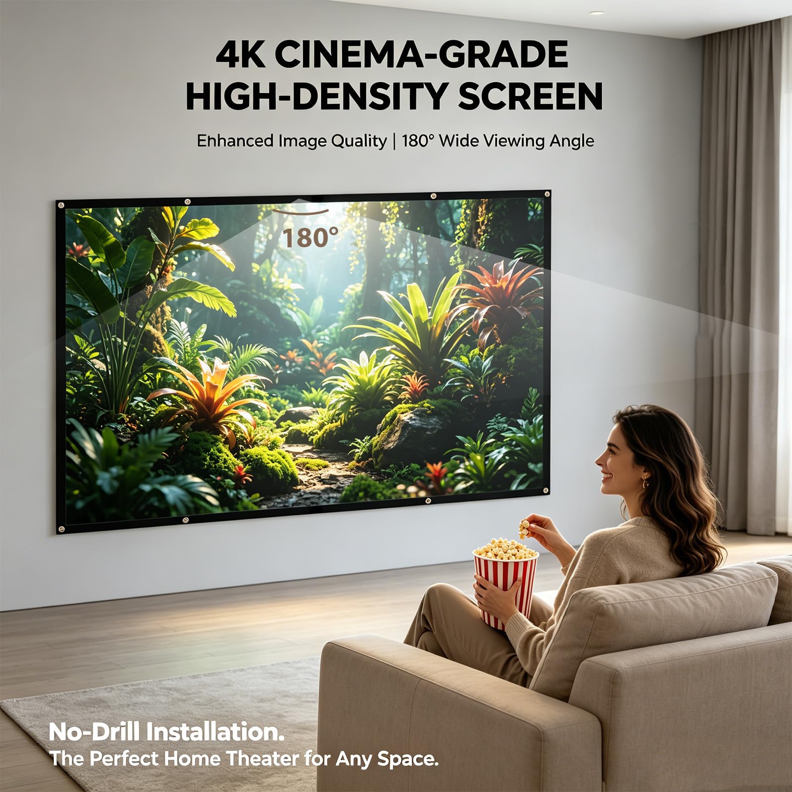 Écran De Projection, Ecran Videoprojecteur 4K Anti-Plis, 16:9 HD, Toile Videoprojecteur Portable Pliable, Ecran De Projection Double Face pour Home Cinéma, Camping en Plein Air (Blanc, 100 Pouces)