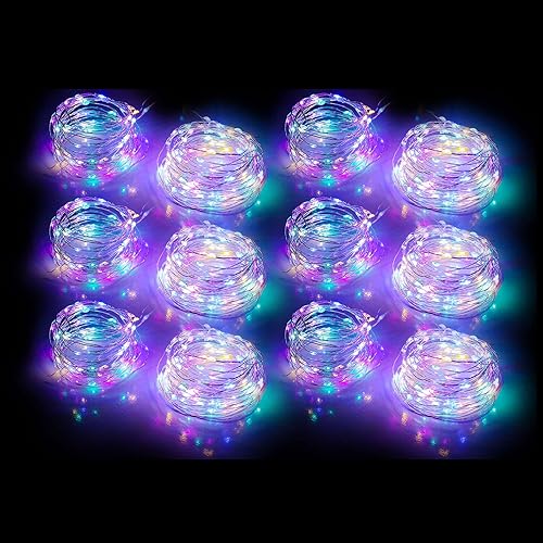 Mandiq Paquete de 12 luces de hadas que funcionan con pilas, tira de luces de 10 pies, 30 LED, modo de luz intermitente y constante, multicolor
