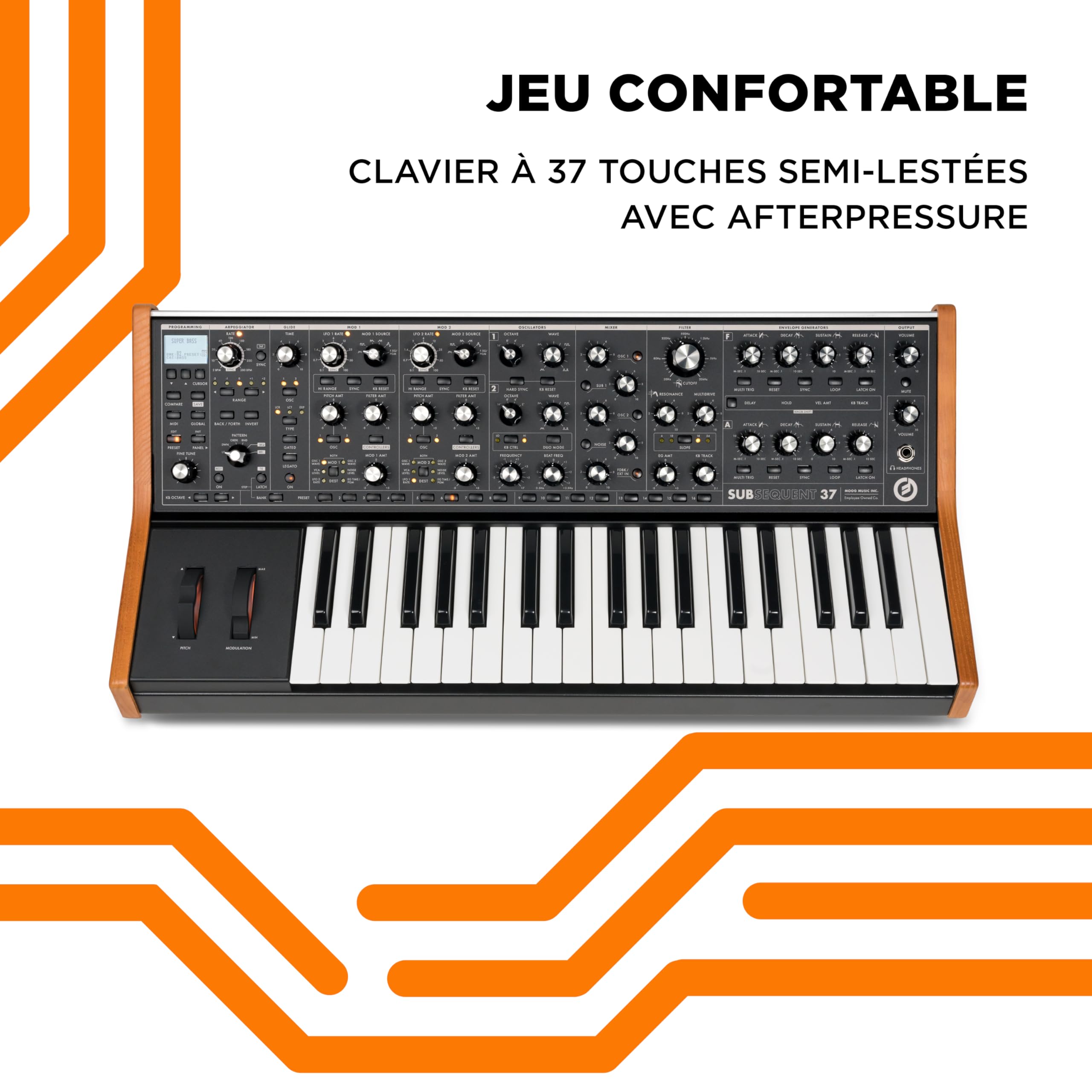 MOOG Subsequent 37 - Synthétiseur Analogique Paraphonique et Clavier MIDI 37 Touches Semi-Lestées, Amplificateur Casque, 256 Préréglages, Écran et Logiciel