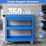 Goplus 3 Tier Rolling Tool Cart with Lockable Drawer, Heavy Duty Metal Utility Cart on Wheels with Pegboards & Hooks, Mechanic Tool Storage Organizer for Garage, Warehouse & Workshop (Blue)