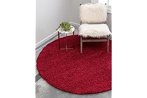 Unique Loom Spark Solid Shag Collection 6'1" Round Cherry Red Area Rug