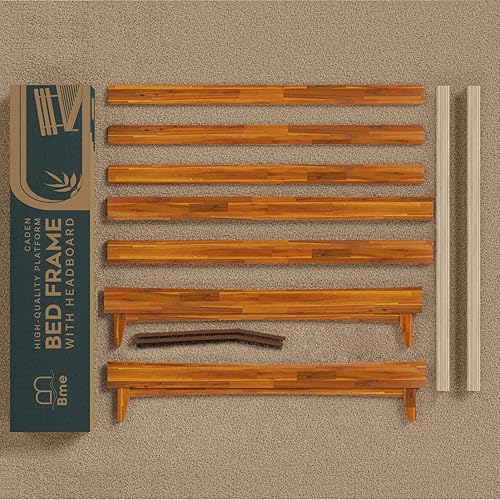Miniatura 12 de Bme Caden - Base de cama de 15 pulgadas con cabecera ajustable, estilo retro de mediados de siglo, con madera de acacia, no necesita somier, 12
