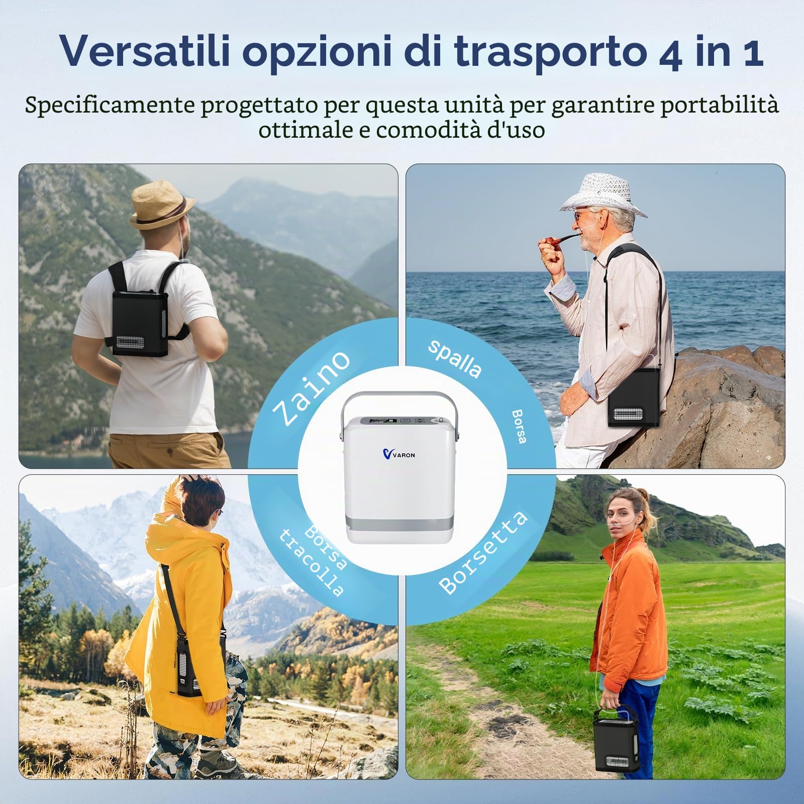 Concentratore di ossigeno mobile 1~8 L/min regolabile, 93% ±3% di ossigeno con batteria, Concentratore di ossigeno portatile, apporto di ossigeno a impulso