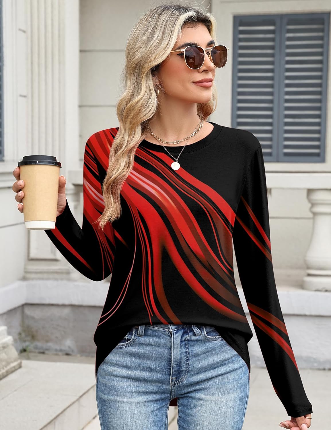 TCOT Women Long Sleeve Crew Neck Tee Tops Trendy Casual Dressy Blouses Spring Clothes Pullover Shirts - Image 2
