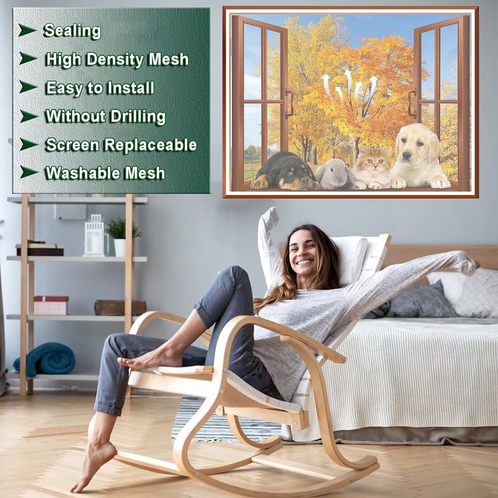 Moustiquaires Caravane 155x180cm Blanc Rideau Moustiquaire pour Porte Fenêtre Moustiquaire