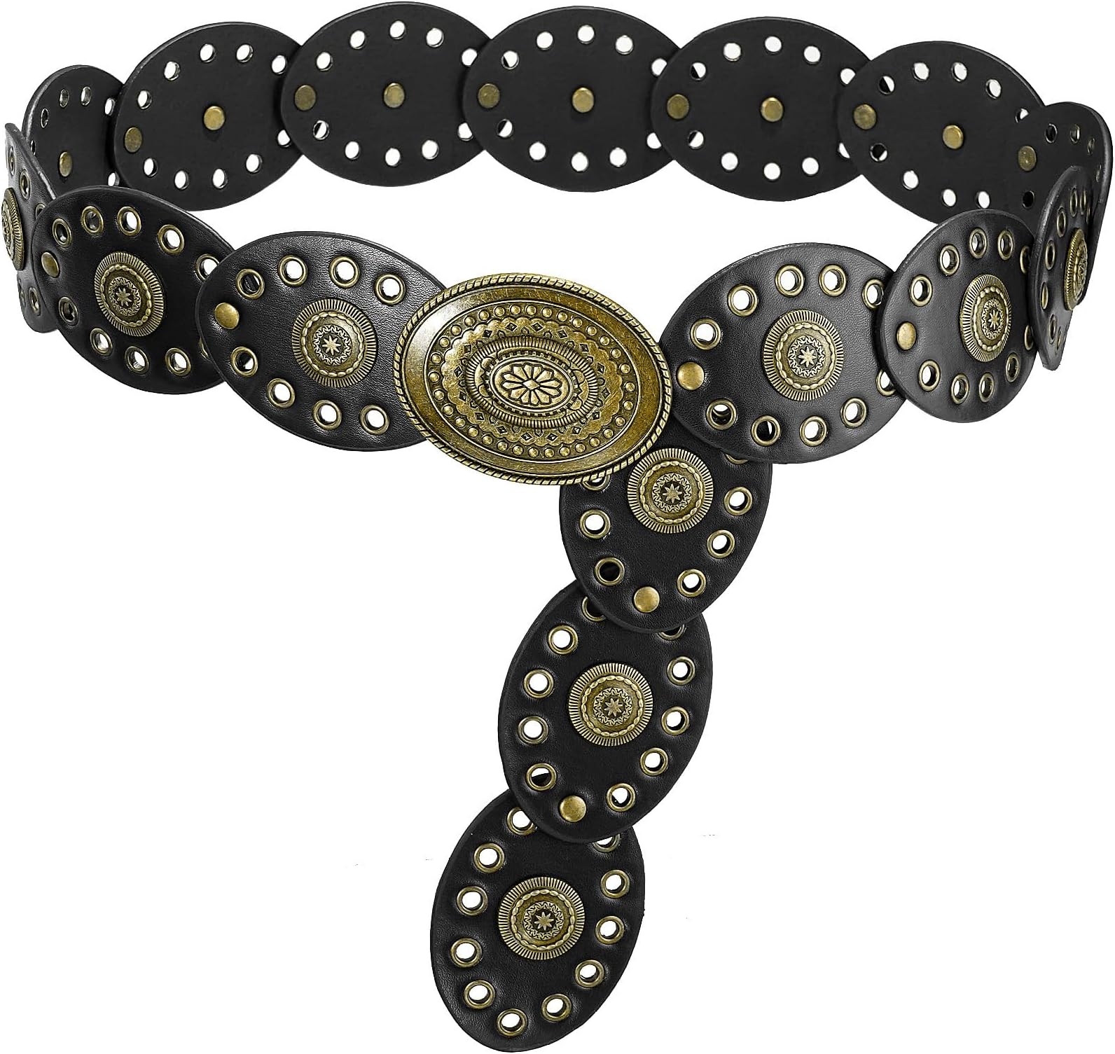 Wide Disc Belt for Women Leather Oval Belt Western Vintage Waist Belts