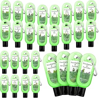 24 Packs Eucalyptus Hand Sanitizer with Keychains Scented Hand Sanitizer Gel 1 oz Travel Size Pocket with Carabiner Clip Eucalyptus Gel for Purse Backpack Adult Office Nurse
