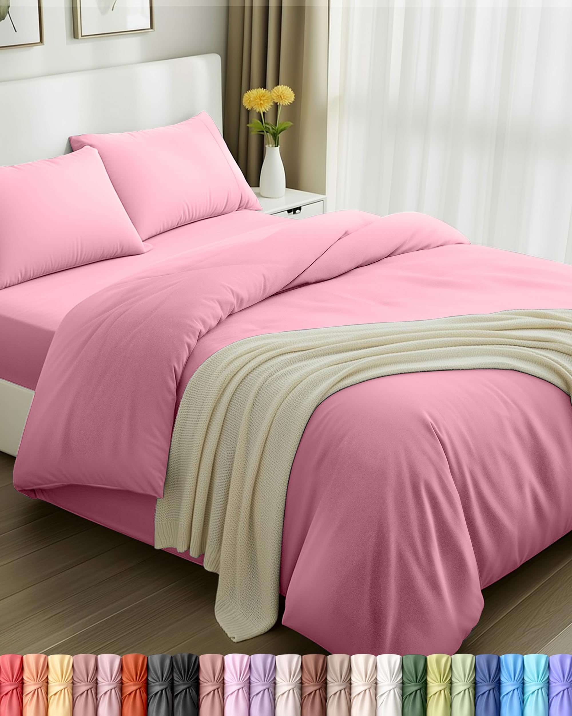 Utopia Bedding 4 Piece Double Bedding Set - Duvet Cover, Fitted Sheet with Pillow cases - Soft Brushed Microfiber (Pink) โ image 1