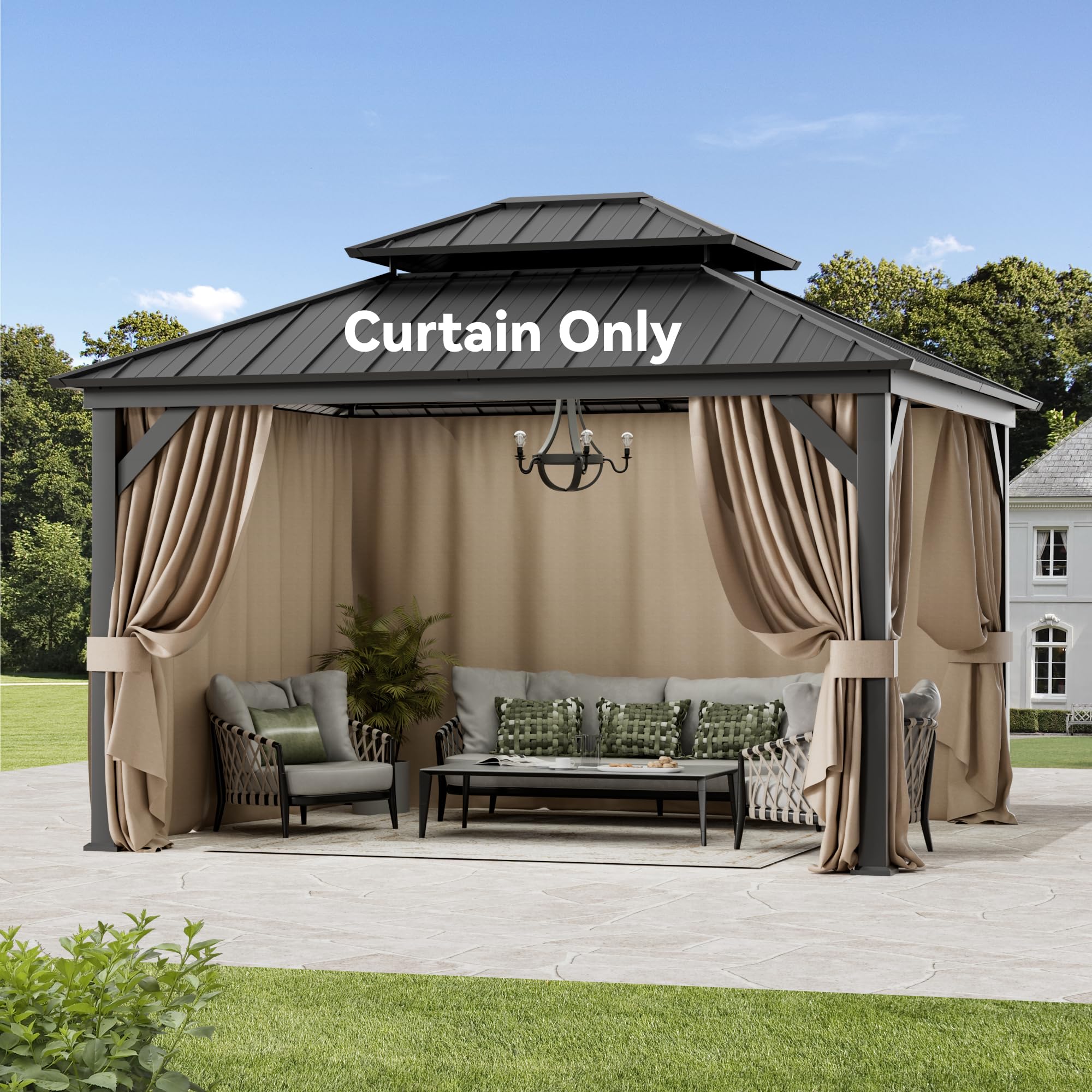 Photo 1 of Covered Outdoor Gazebo Curtain Replacement Universal 4-Panel Sidewalls 11' x 13', Outdoor Gazebo Privacy Curtains with Zipper, Replacement for Outdoor, Patio Canopy, Garden and Backyard (Curtain Only)