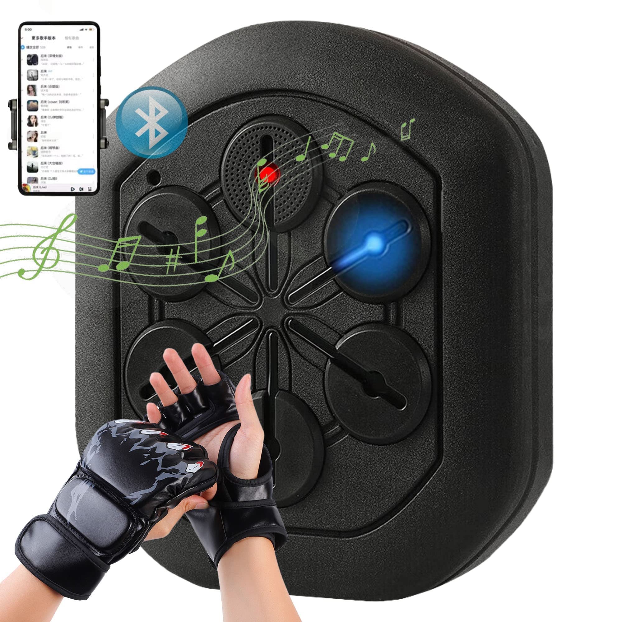 Smart Bluetooth Music Boxing Machine,USB Charge Wall-Mounted Boxing Machine,with Phone Holder and Gloves Boxing Equipment,for Adults and Kids LED Lights Intelligent Electronic Boxing Machine