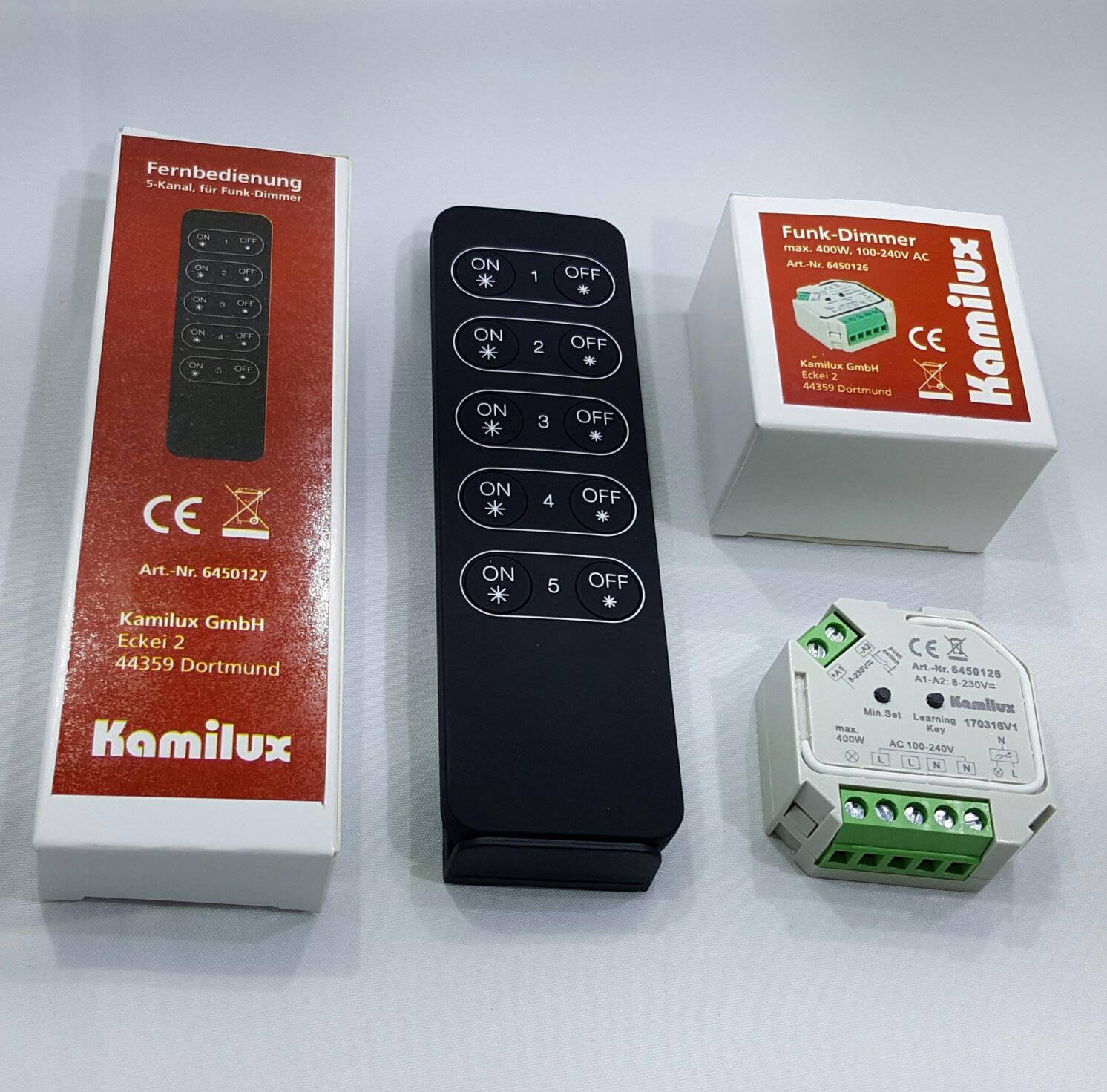 Set Kamilux Super Funk-LED Dimmer inkl. Funk-Fernbedienung max.400 Watt 8-230Volt Steuerspannung für dimmbare LED Leuchtmittel