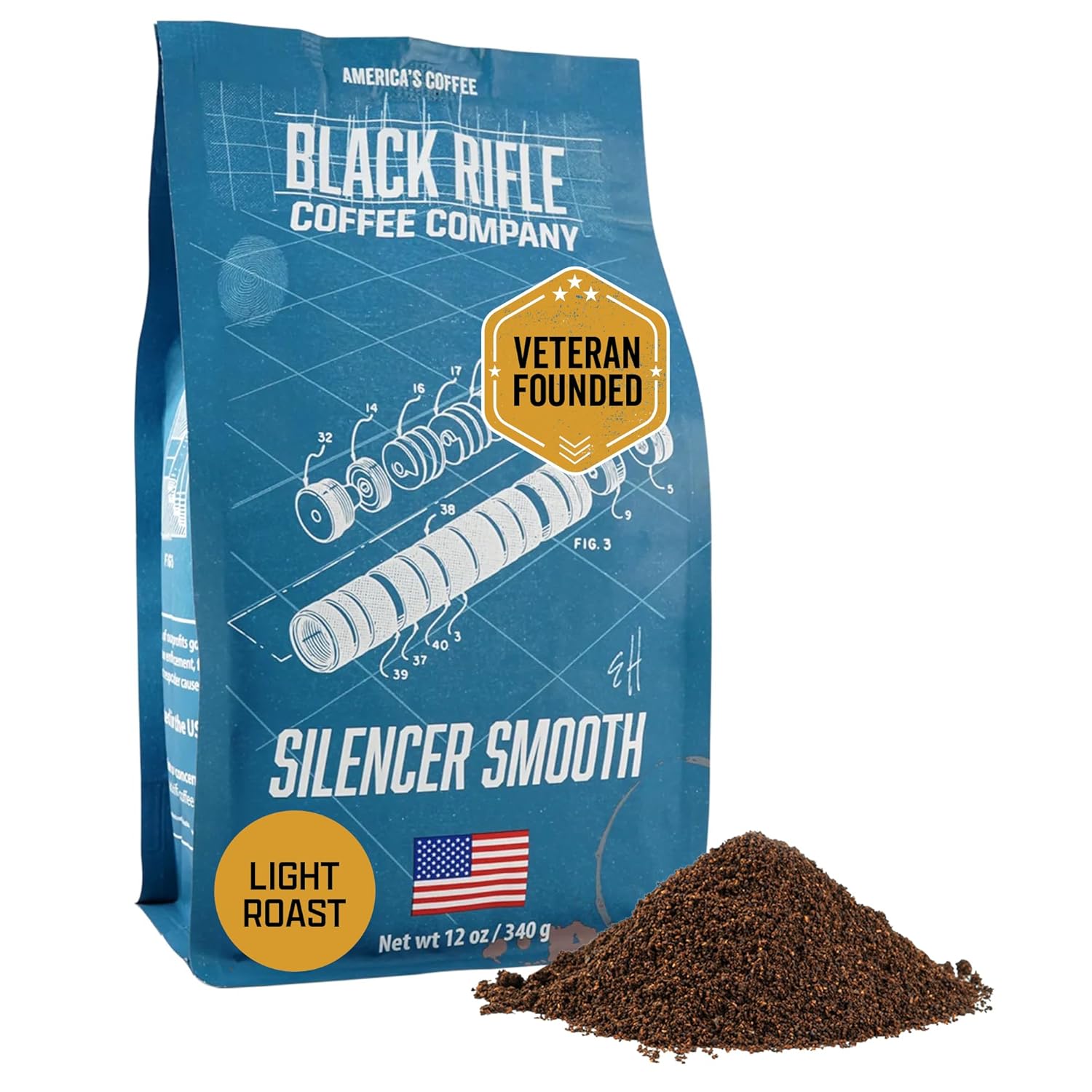 Black Rifle Coffee Company Silencer Smooth, 12oz Bag, Ground Coffee Light Roast – Roasted Blend Made from Arabica Beans – Colombian & Brazilian Beans – Veteran Founded & American Made