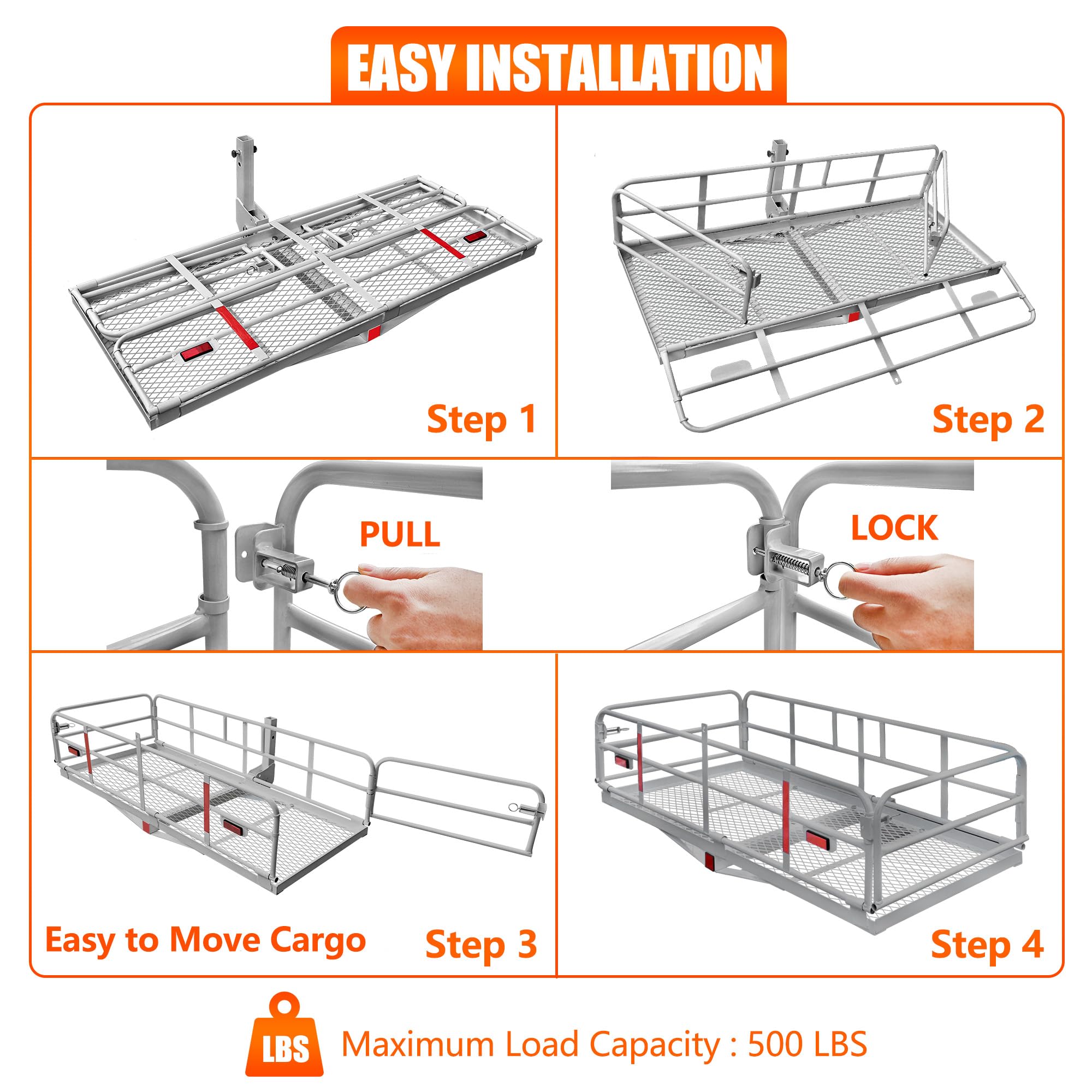 Snapklik.com : 500 Lbs Heavy Duty Hitch Mount Cargo Carrier 60" X 24" X ...