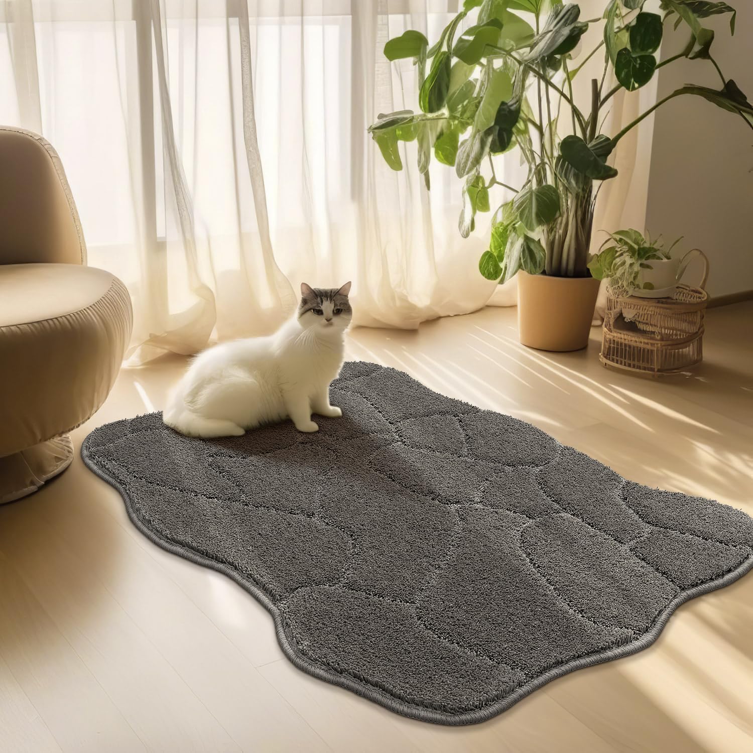 Tapis moderne à poils longs pour salon, chambre à coucher, chambre d'enfant, tapis d'intérieur antidérapant pour décoration d'intérieur, lavable en machine (gris, 0,6 x 91,4 cm)