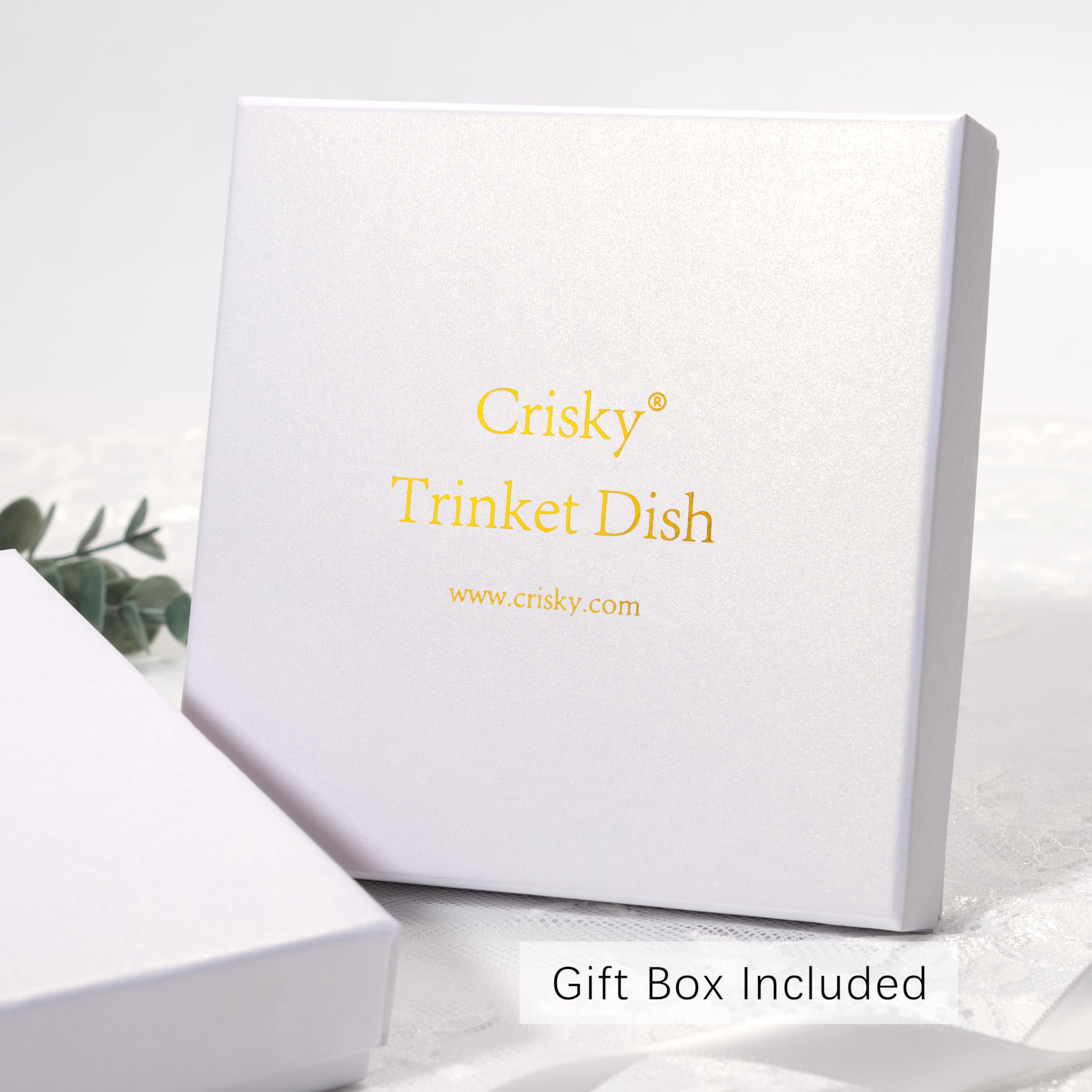 Crisky Bandeja de cerámica para joyas, plato decorativo para anillos, aretes, collares, llaves, regalo de compromiso, regalo de cumpleaños y Navidad para mujeres, amigos, 4.5 pulgadas (lámina dorada