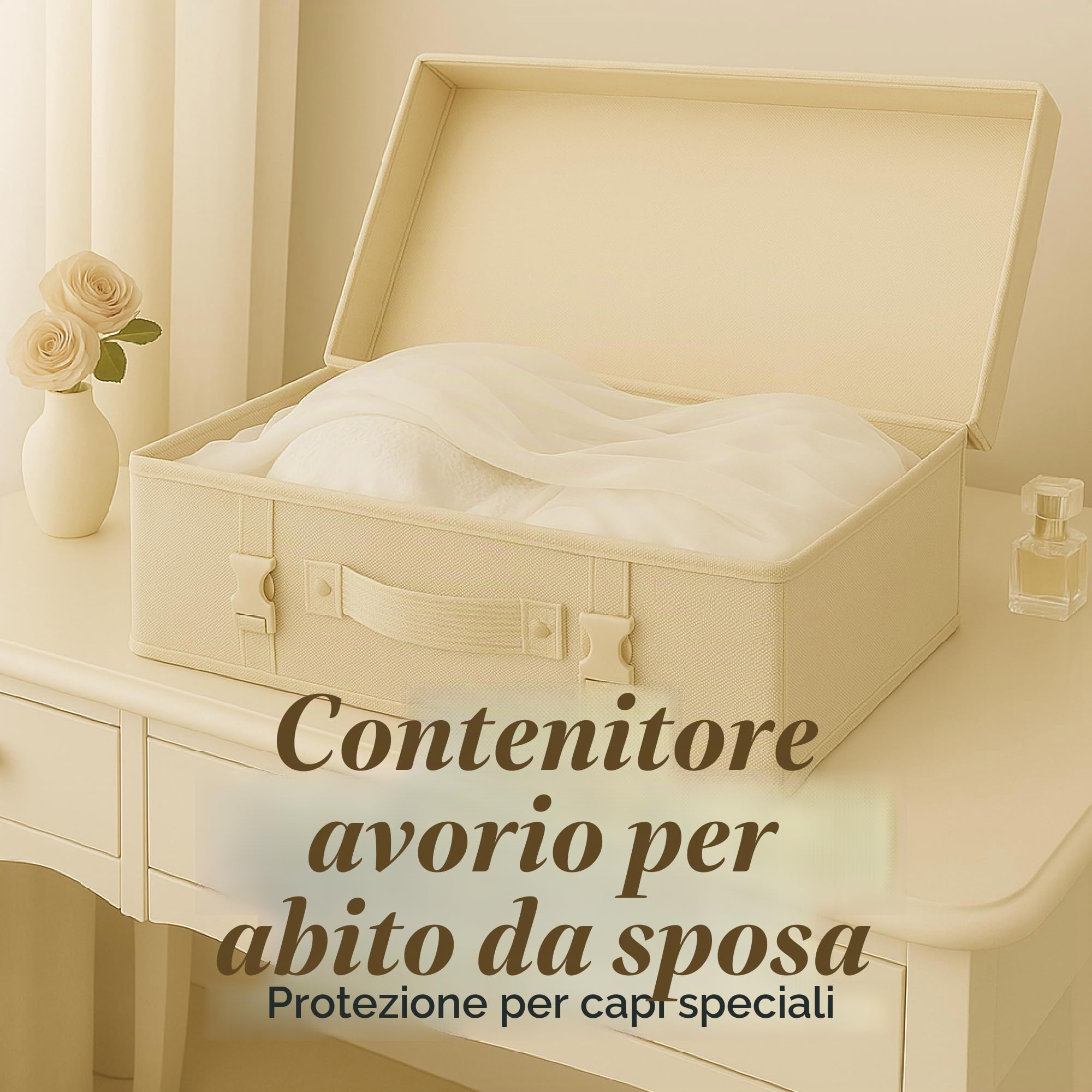 HANGERWORLD Scatola per Vestiti 50x80x20cm in Tessuto Traspirante Avorio con Coperchio per Abito Sposa