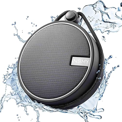 INSMY C12 IPX7 Waterproof Shower Bluetooth Speaker, Portable Small Speaker, Speakers Bluetooth Wireless Loud Clear Sound Support TF Card Suction Cup for Kayak Canoe Beach Gift (Black) - Black